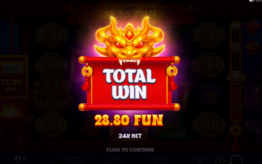 Win screen showing line wins added together