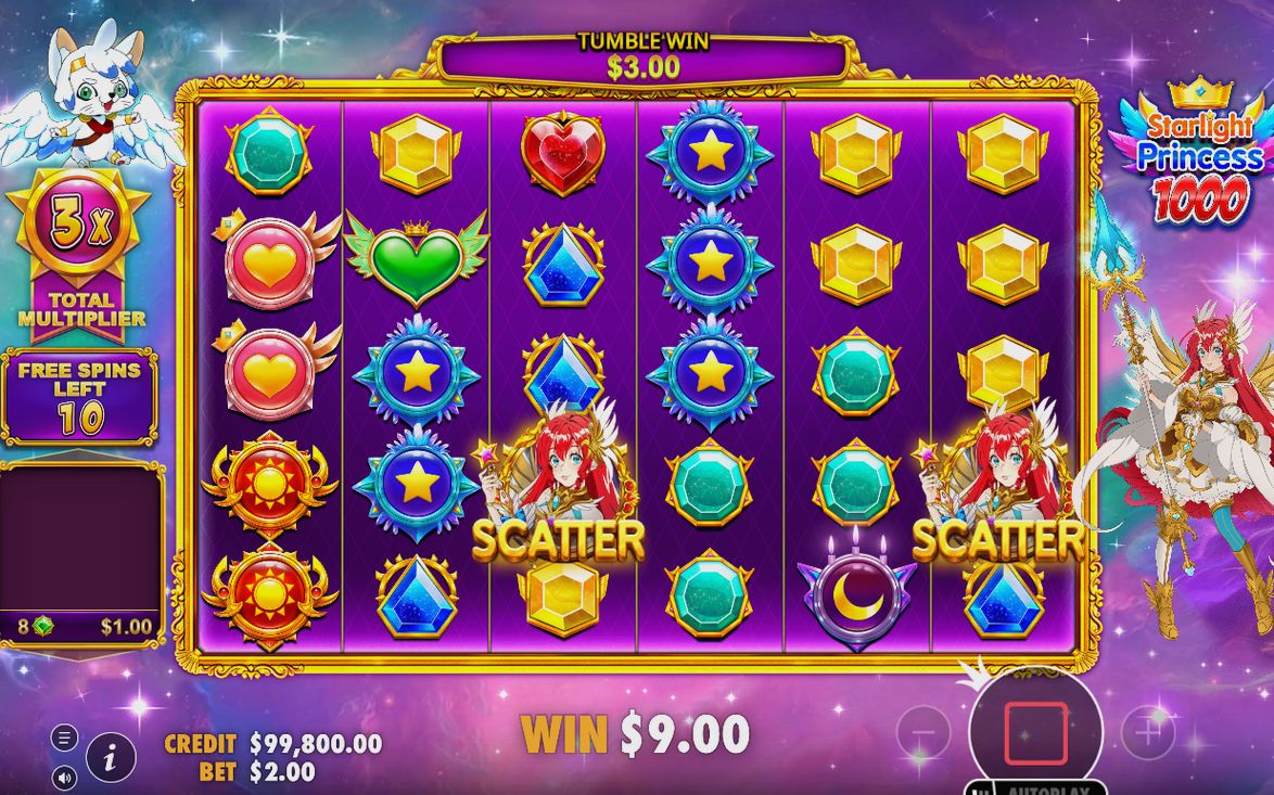 Free Spins round on the purple starfield reels