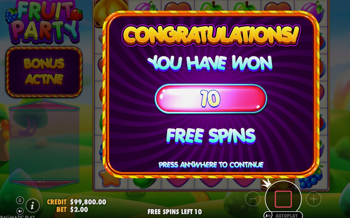 Free Spins with 10 spins and a night-time candy-land background
