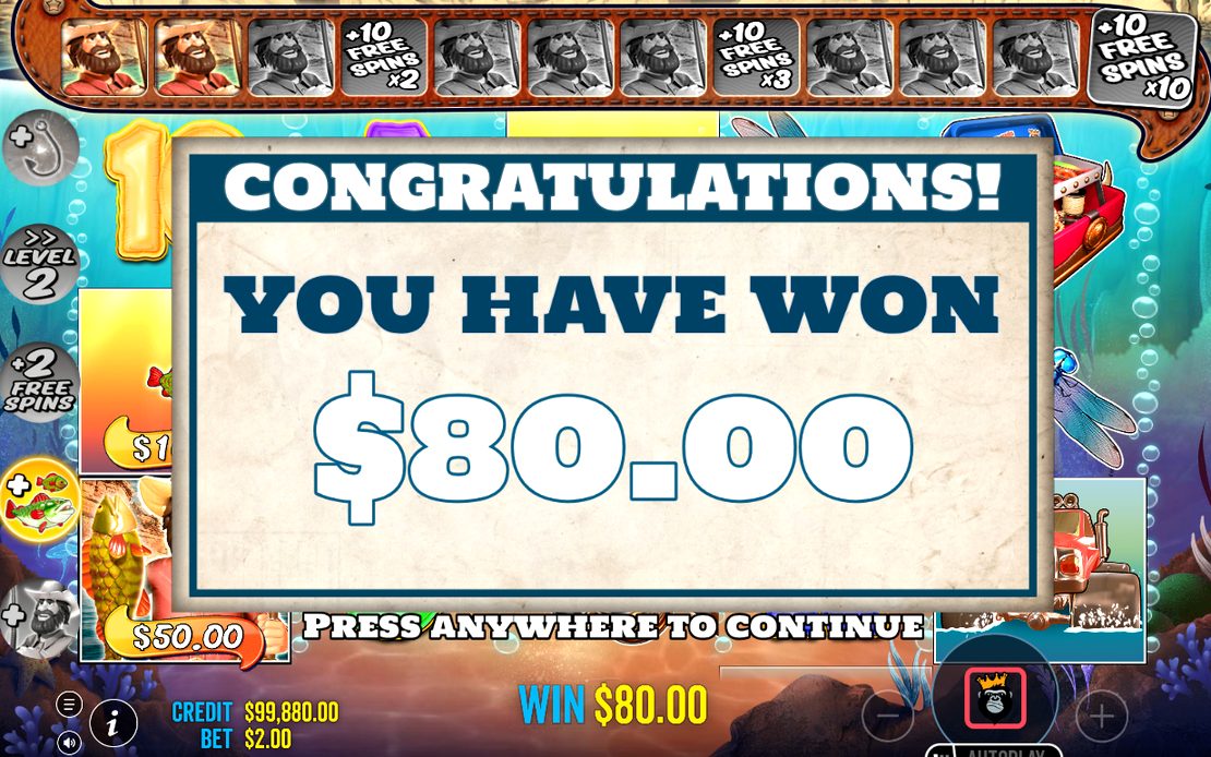 Win screen with the total win on a payline