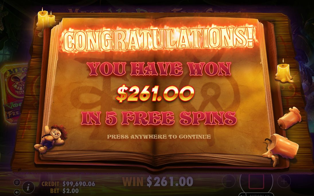 Win screen with the round's total win shown